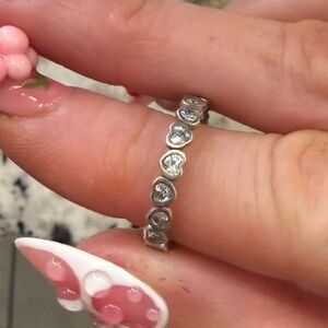 Pandora Silver Heart Link Ring with Clear Stones